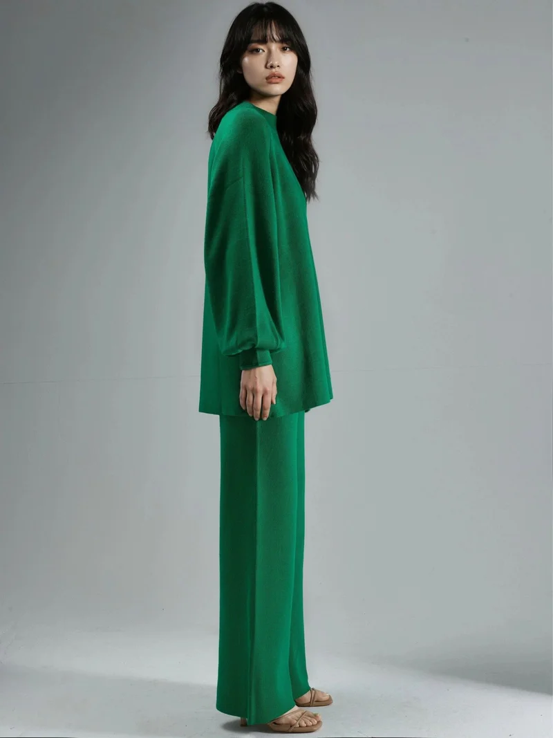 MY FASHION Pine Green MY FASHION Loose Fit Sweater & Pants Knit Co-ord Set for Women | Best Price UAE